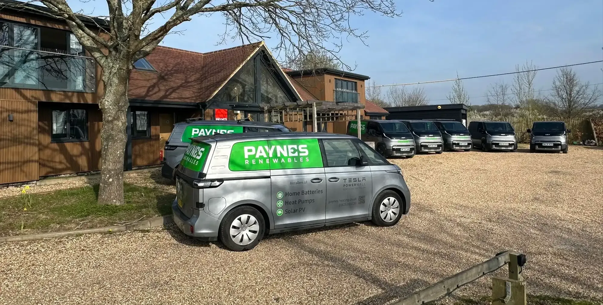 The Paynes fleet parked outside the timber-clad Oak Tree Barn office