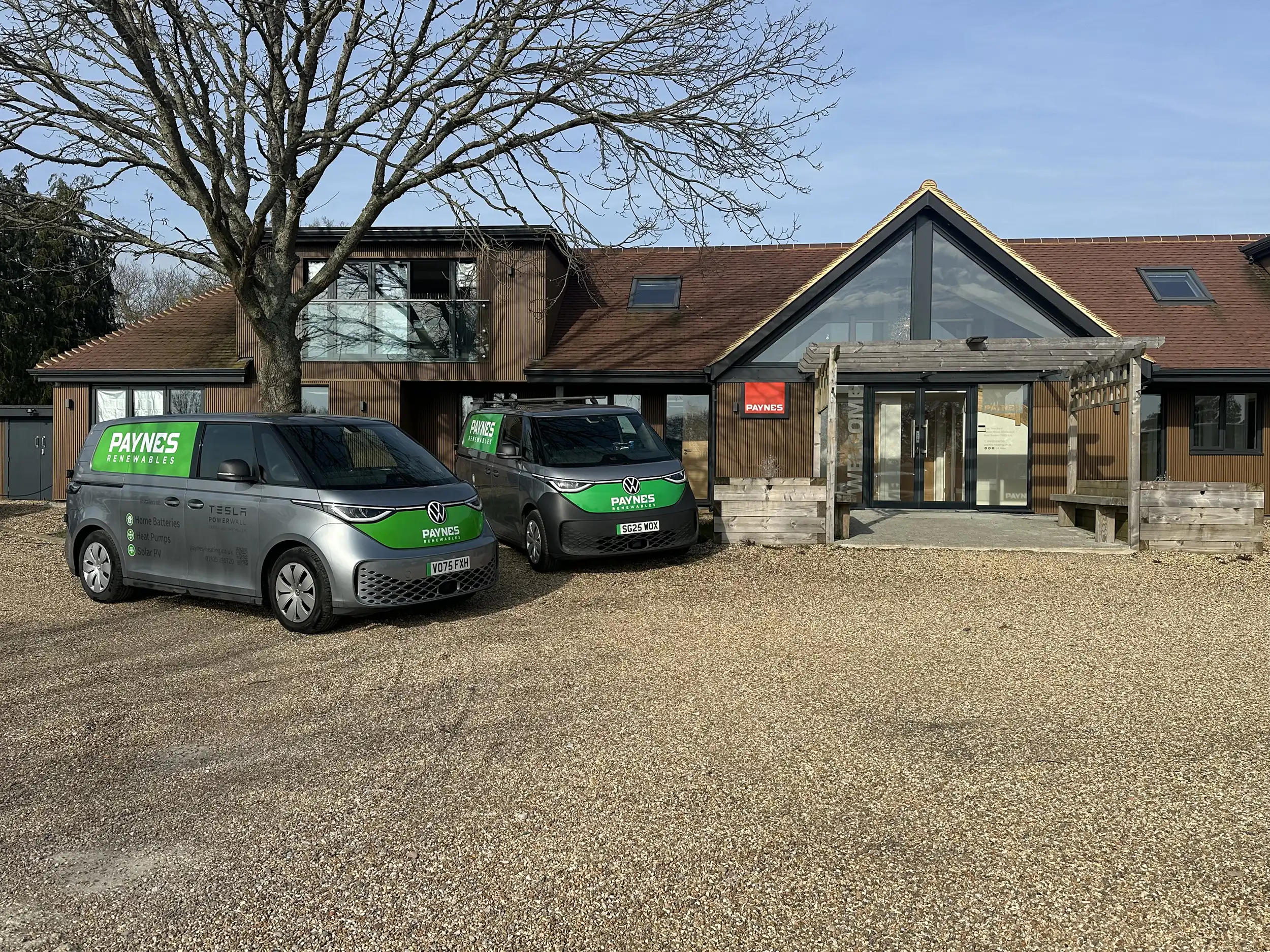 Paynes Renewables electric van outside the Oak Tree Barn office
